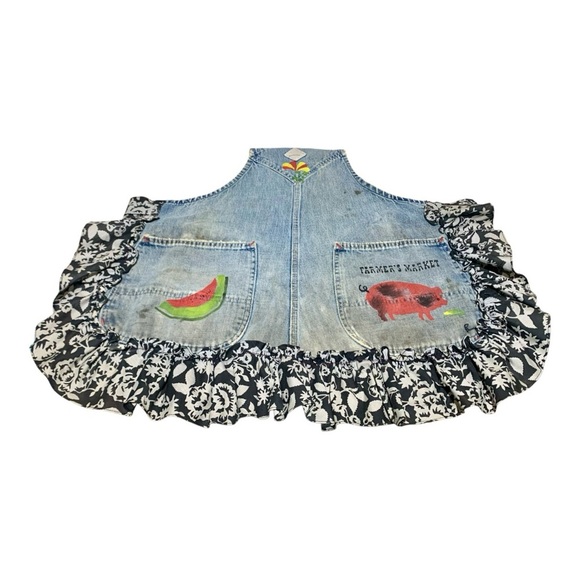 Vintage Denim Apron with Floral Ruffle - Picture 2 of 3